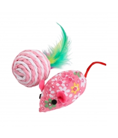 Souris tissu + Balle Sisal a Plumes