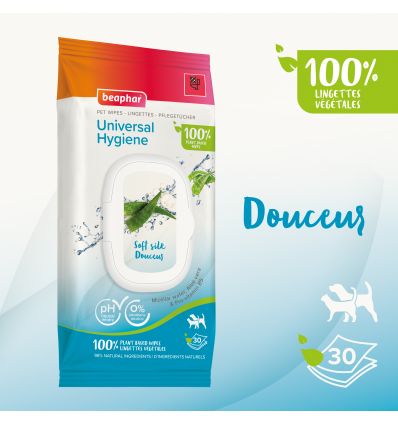 Accessoire d'hygiène pour chiens et chats - 30 Lingettes Universelles