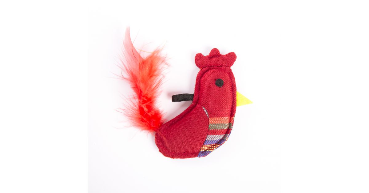 Jouet coq rouge plume