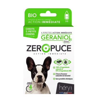 4 Pipettes Géraniol Bio chiot et petit chien 